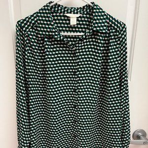 H&M Green Multi Block Blouse Button Down Shirt